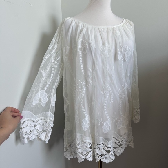 NWT Made in Italy White Embroidered Lace Peasant Boho Top Romantic Cottagecore L - Picture 4 of 9